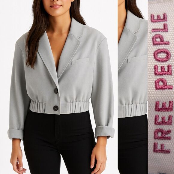 Free People XS Agnes Heather Gray Cropped Blazer Jacket Academia Business Casual - Picture 1 of 13